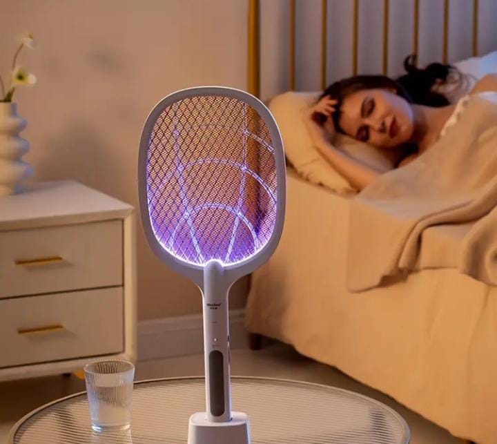 Rechargeable Mosquito Racket With Stand – Electric Insect Killer Bat For Indoor And Outdoor Use (Random Color)