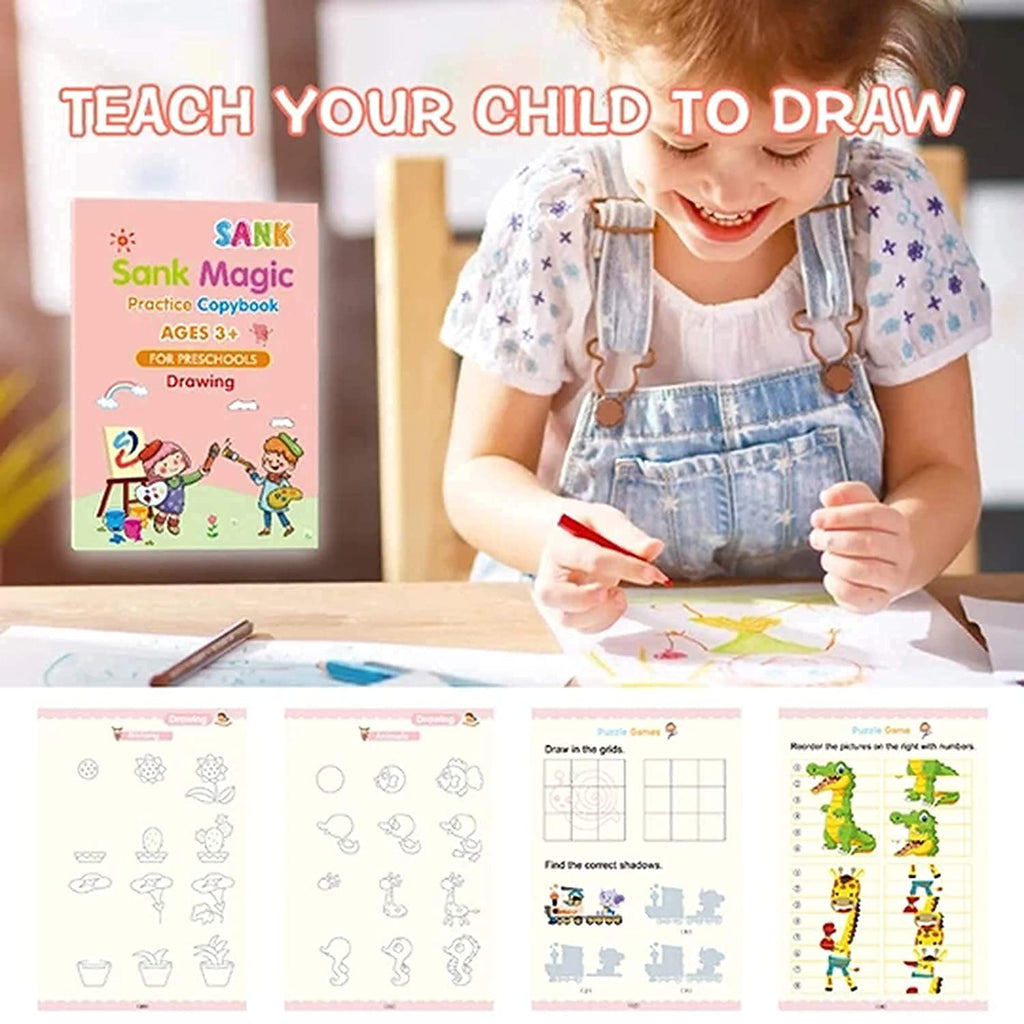 Sank Magic Practice Copybook Set – 4 Books + 10 Refills with Pen for Kids